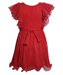AVAILABLE ONLY  AFTER DEC 12 2025 , Bonnie Jean Red Sparkle Mesh Flutter Dress